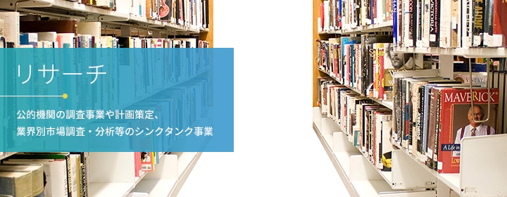 リサーチ　公的機関の調査事業や計画策定、業界別市場調査・分析等のシンクタンク事業